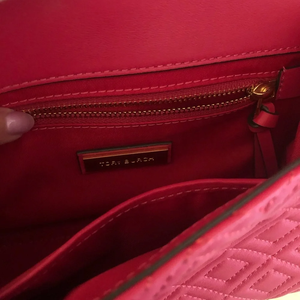 Tory Burch Red Quilted Chain-Strap Shoulder Bag